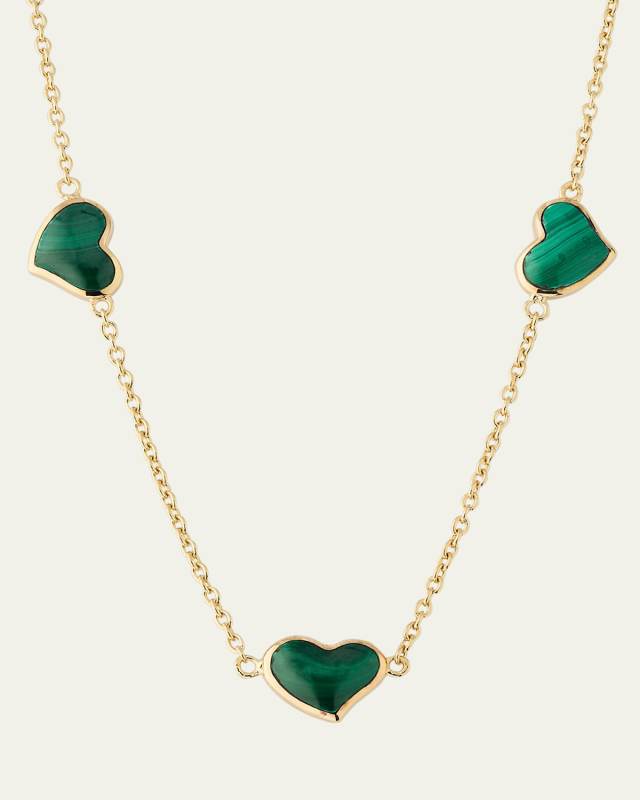 18K Gold Plated Triple Station Heart Necklace, 20"L